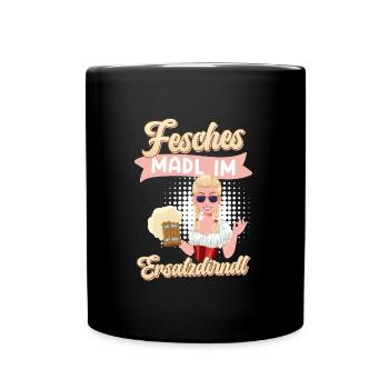 Bayerische Tracht Fesches Madl im Ersatzdirndl - Tasse einfarbig - Schwarz - Vorne