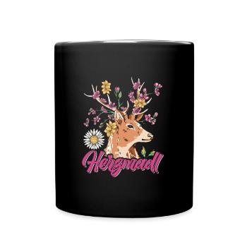 Herzmadl Trachten Shirt Frauen - Tasse einfarbig - Schwarz - Vorne