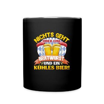 Bierfan Nichts geht über Bratwurst und kühles Bier - Tasse einfarbig - Schwarz - Vorne