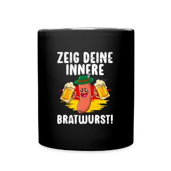 Deutschland Bierfan Zeig deine Innere Bratwurst - Tasse einfarbig - Schwarz - Vorne