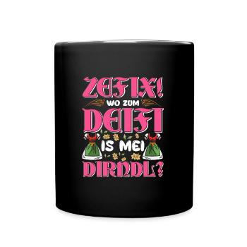 Trachten Shirt Frauen Wo zum Deifi is mein Dirndl - Tasse einfarbig - Schwarz - Vorne
