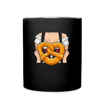 Trachten Shirt Damen Bayerische Breze Dirndl - Tasse einfarbig - Schwarz - Vorne