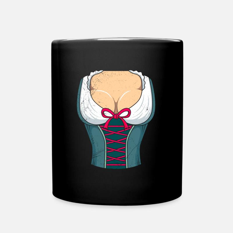 Dirndl Bayerisch Trachten Shirt - Tasse einfarbig - Schwarz