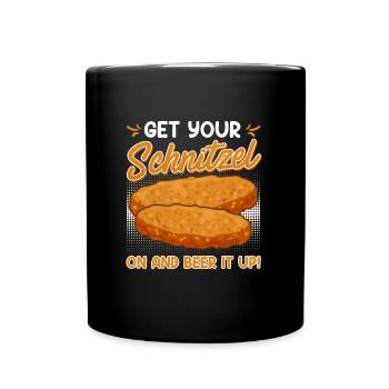 Deutsches Essen Get your Schnitzel on Beer it Up - Tasse einfarbig - Schwarz - Vorne