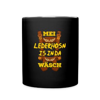 Mei Lederhosn is in da Wäsch Trachtenshirt - Tasse einfarbig - Schwarz - Vorne