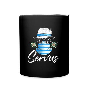 Bayerisch Servus Freistaat Bayern Blau Weiß - Tasse einfarbig - Schwarz - Vorne