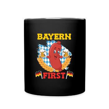Bayern First Bayerische Bratwurst Weiß Blau - Tasse einfarbig - Schwarz - Vorne