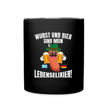 Wurst und Bier sind mein Lebenselixier! Bierfan - Tasse einfarbig - Schwarz - Vorne