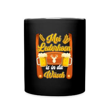 Mei Lederhosn is in da Wäsch Bayerisches Shirt - Tasse einfarbig - Schwarz - Vorne