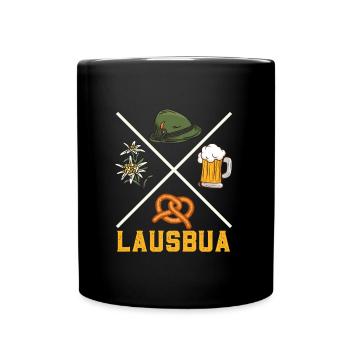 Lausbua Bayerisches Essen Bierfan Brezeln - Tasse einfarbig - Schwarz - Vorne