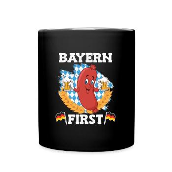 Bayern First Bayerische Bratwurst Weiß Blau - Tasse einfarbig - Schwarz - Vorne