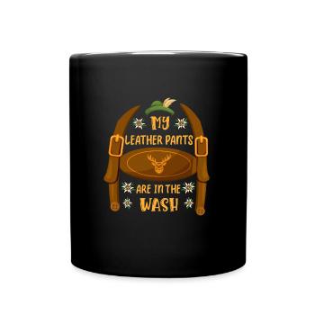 Mei Lederhosn is in da Wäsch Trachtenshirt - Tasse einfarbig - Schwarz - Vorne