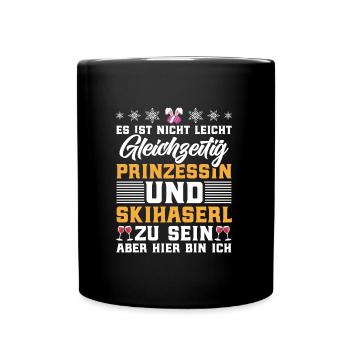 Frauen Shirt Gleichzeit Prizessin und Skihaserl - Tasse einfarbig - Schwarz - Vorne
