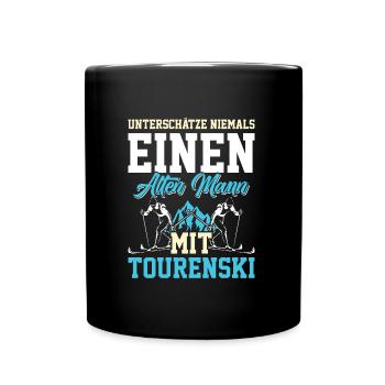 Unterschätze Nie einen Alten Mann mit Tourenski - Tasse einfarbig - Schwarz - Vorne