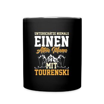 Unterschätze Nie einen Alten Mann mit Tourenski - Tasse einfarbig - Schwarz - Vorne
