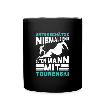 Skitouren Unterschätze Nie einen Alten Mann - Tasse einfarbig - Schwarz - Vorne