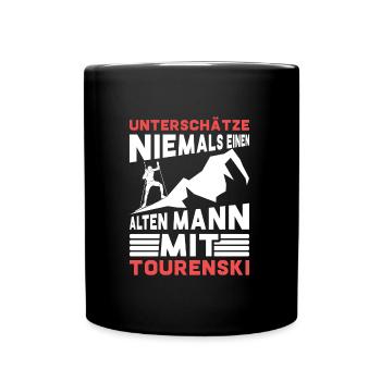 Skitouren Unterschätze Nie einen Alten Mann - Tasse einfarbig - Schwarz - Vorne