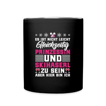 Frauen Shirt Gleichzeit Prizessin und Skihaserl - Tasse einfarbig - Schwarz - Vorne