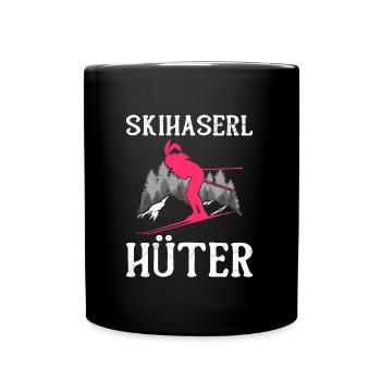 Skihaserl Hüter Schneehasen Skihasen Skihäschen - Tasse einfarbig - Schwarz - Vorne