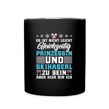 Frauen Shirt Gleichzeit Prizessin und Skihaserl - Tasse einfarbig - Schwarz - Vorne