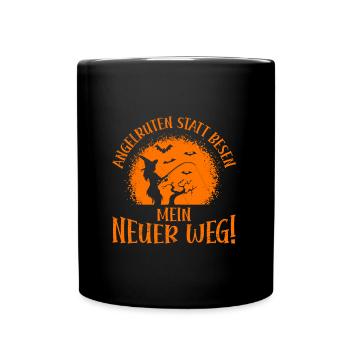 Angelruten Statt Besen Mein Neuer Weg Angler - Tasse einfarbig - Schwarz - Vorne