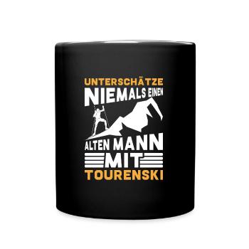 Skitouren Unterschätze Nie einen Alten Mann - Tasse einfarbig - Schwarz - Vorne