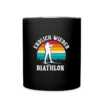 Wintersport Skilaufen Endlich wieder Biathlon - Tasse einfarbig - Schwarz - Vorne