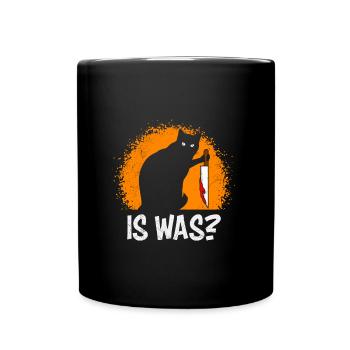 Gruselige Horror Katze mit Messer IS WAS? - Tasse einfarbig - Schwarz - Vorne