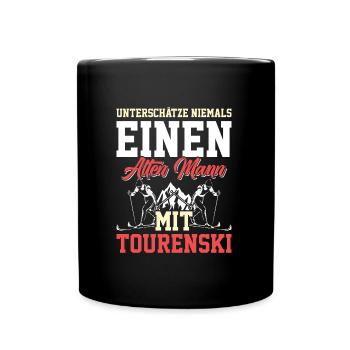 Unterschätze Nie einen Alten Mann mit Tourenski - Tasse einfarbig - Schwarz - Vorne