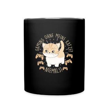 Gaming ohne meine Katze Niemals! Video Spieler - Tasse einfarbig - Schwarz - Vorne