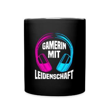 Gamerin mit Leidenschaft Headphones Video Spiele - Tasse einfarbig - Schwarz - Vorne