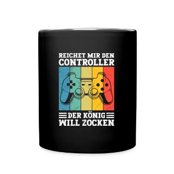 Controller Der König Will Zocken Video Spiele - Tasse einfarbig - Schwarz - Vorne