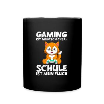 Gaming ist mein Schicksal Schule mein Fluch Katze - Tasse einfarbig - Schwarz - Vorne