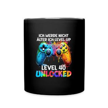 Level 40 Unlocked Video Spieler Bday 40 Jahre - Tasse einfarbig - Schwarz - Vorne