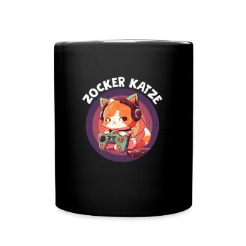 Zocker Katze Video Spieler Katzenfan Zocken - Tasse einfarbig - Schwarz - Vorne