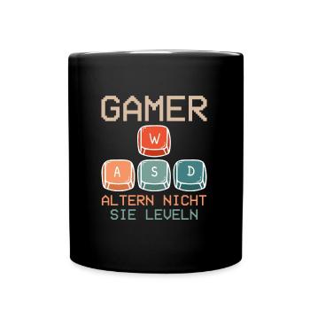 Gamer Altern nicht, Sie Leveln! Retro Gamer - Tasse einfarbig - Schwarz - Vorne
