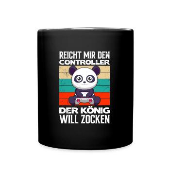 Gaming Panda Reicht mir den Controller König will - Tasse einfarbig - Schwarz - Vorne