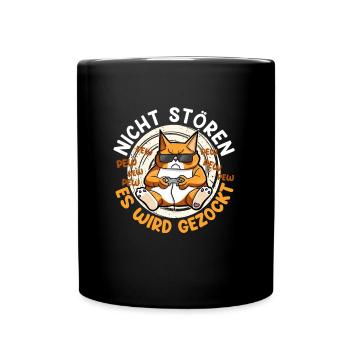 Gaming Katze Nicht Stören Es wird Gezockt - Tasse einfarbig - Schwarz - Vorne