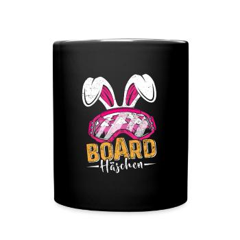 Snowboard Häschen Hasenohren Snowboarderin - Tasse einfarbig - Schwarz - Vorne
