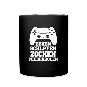 Essen Schlafen Zocken Wiederholen Gamers - Tasse einfarbig - Schwarz - Vorne