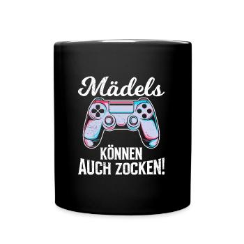 Mädels können auch Zocken! Video Spiele Frauen - Tasse einfarbig - Schwarz - Vorne