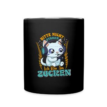 Gaming Katze Bitte nicht Stören Bin am Zocken - Tasse einfarbig - Schwarz - Vorne