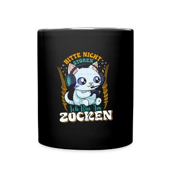 Gaming Katze Bitte nicht Stören Bin am Zocken - Tasse einfarbig - Schwarz - Vorne