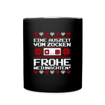Gamer Auszeit vom Zocken Frohe Weihnachten! - Tasse einfarbig - Schwarz - Vorne