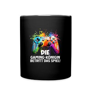 Gamer Die Gaming-Königin Betritt das Spiel! Gaming - Tasse einfarbig - Schwarz - Vorne
