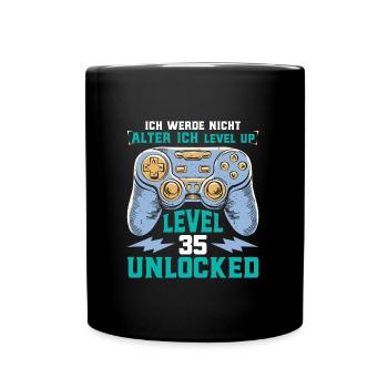 Retro Gamer B-Day Level 35 Unlocked Zocker - Tasse einfarbig - Schwarz - Vorne