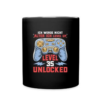 Retro Gamer B-Day Level 35 Unlocked Zocker - Tasse einfarbig - Schwarz - Vorne