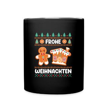 Frohe Weihnacht Lebkuchengebäck Lebkuchenmann - Tasse einfarbig - Schwarz - Vorne