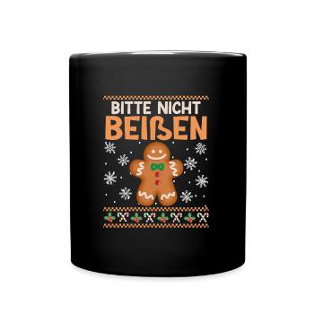 Lebkuchengebäck Bitte nicht Beißen Lebkuchenmann - Tasse einfarbig - Schwarz - Vorne
