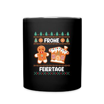 Frohe Feiertage Lebkuchengebäck Lebkuchenmann - Tasse einfarbig - Schwarz - Vorne